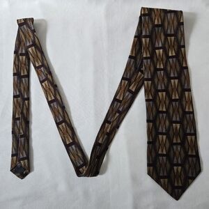 Ethos Brown Multicolor Silk Tie with Geometric Design